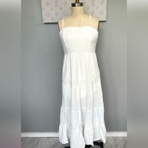 Knox Rose Long Tiered Sun Dress White Gauze Lined Beach Boho Size XL